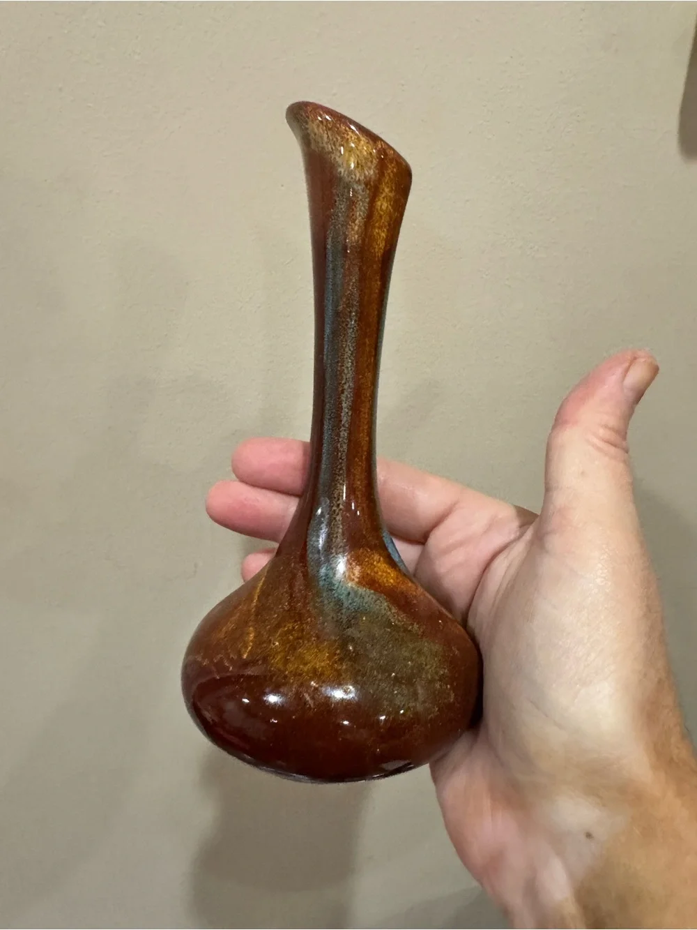 Glaze Pottery Stoneware Bud Vase Signed Brown